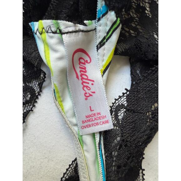 NWOT Vintage Candie’s Striped Lace Waist Thong Panty - Size L - Picture 4 of 5